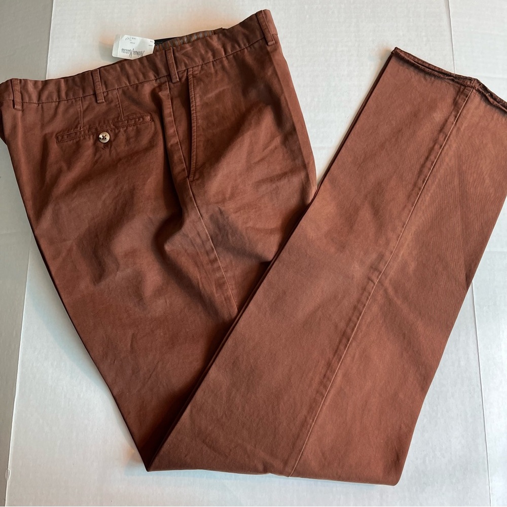 NEW! Incotex Mark RUST Pants 42W Cotton Unhemmed Flat Front Nwt MSRP=$295